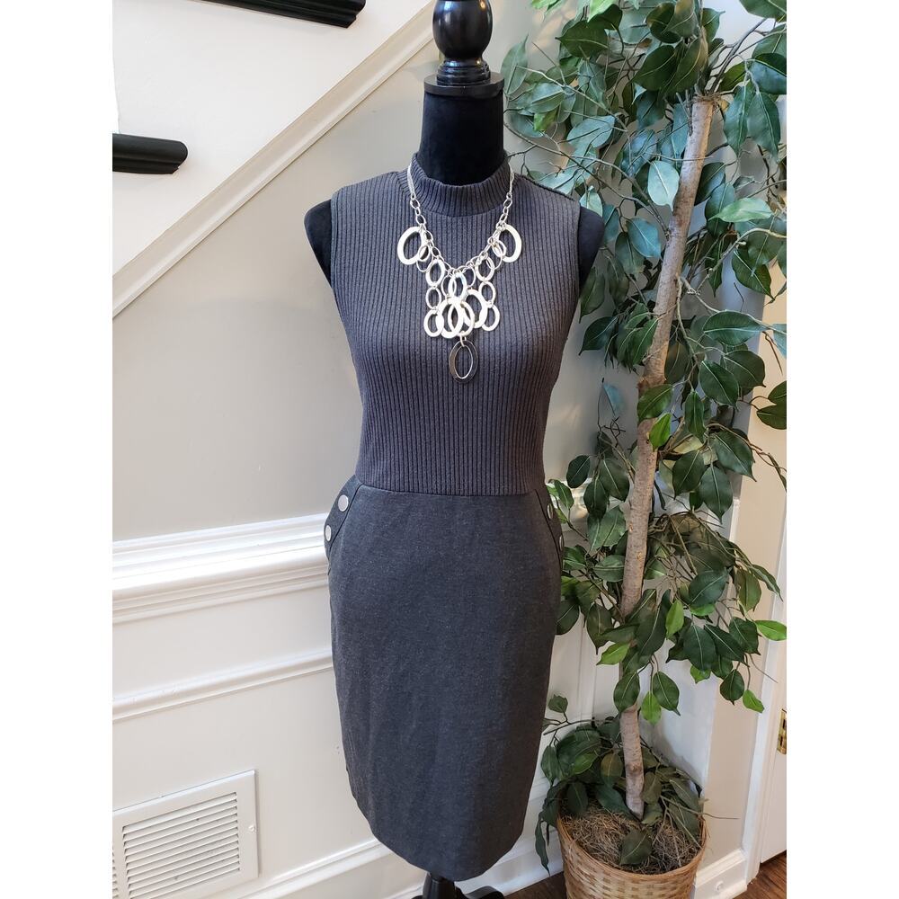 Spencer Knitwear Dress Womens Large Gray Pockets Mock Neck Ribbed Zip Up Back